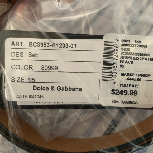 Dolce & Gabbana Black Leather Belt Size 95 NWT - Picture 5 of 6